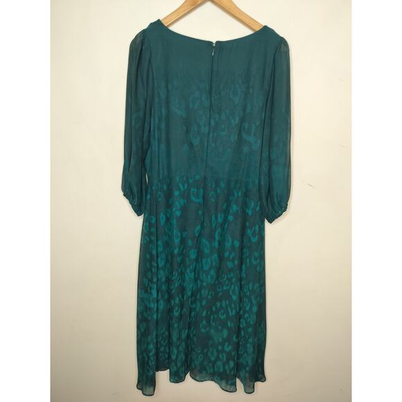 DKNY Faux Wrap Midi Dress Emerald Green Pattern Chiffon - Picture 9 of 10